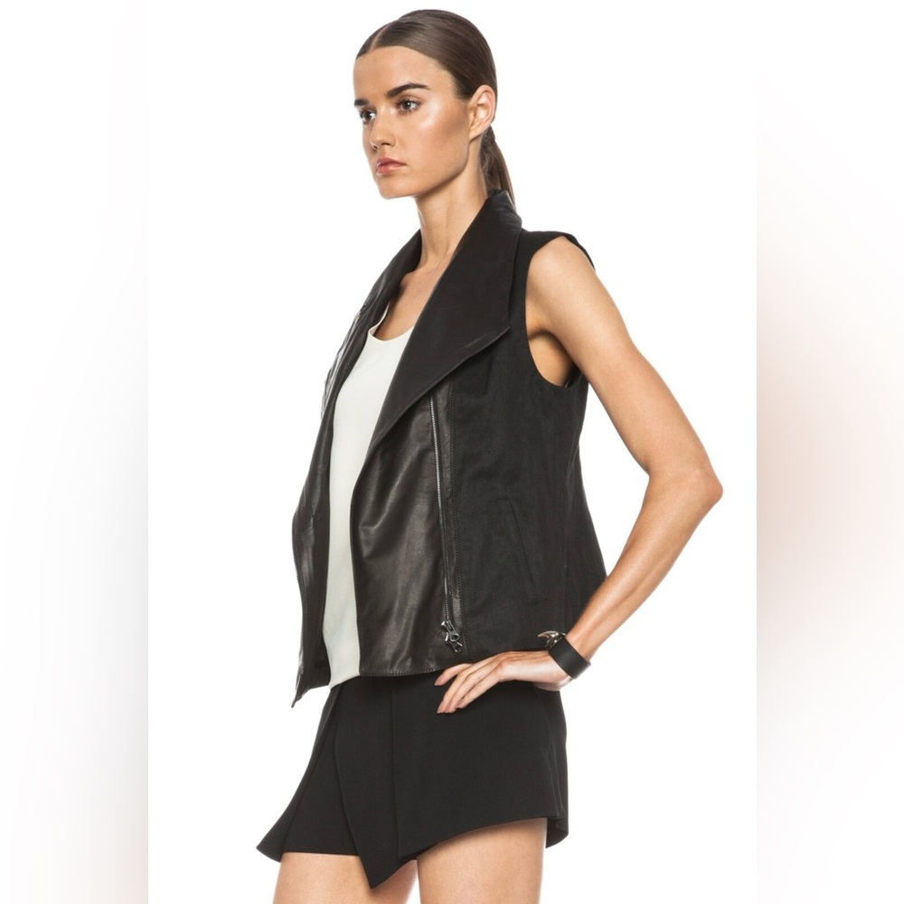 Vince Small Black Asymmetric Leather Linen-Blend Vest